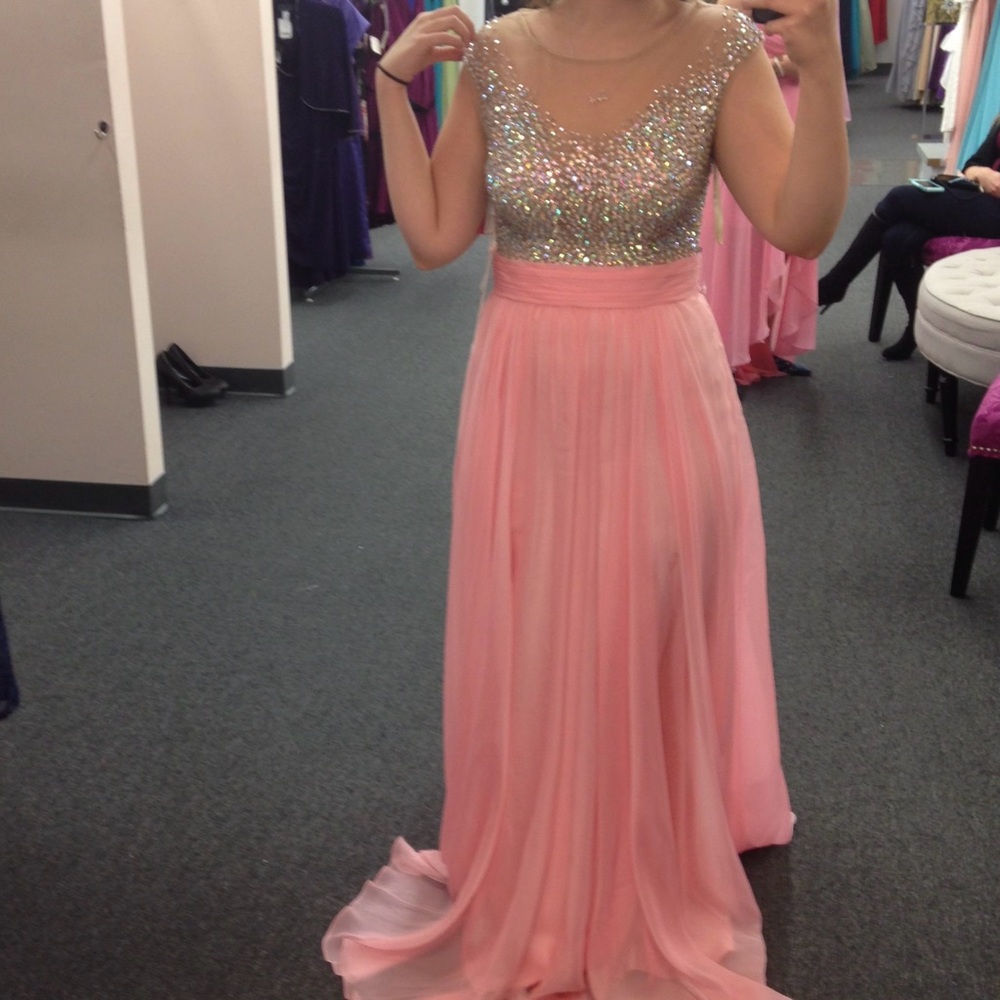 Pink Rhinestone Prom Gown